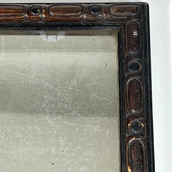 Antique Hand Carved Wood Framed Mirror Free Standing 7" x 10" Rustic Folk Art - Picture 8 of 12